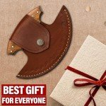 Damascus Ulu Knife with Leather Sheath & Handle