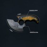 Titan International Knives Damascus Steel Alaskan ULU Blade High Carbon Full Tang Boning Utility Kitchen Knife with Diamond Wood Handle Ideal for Kitchen Hunting & Outdoors Leather Sheath included