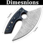 Damascus Ulu Knife with Leather Sheath - 7 Inch