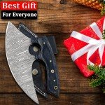 Damascus Ulu Knife with Leather Sheath - 7 Inch