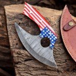 Damascus Steel Ulu Knife with Sheath - Versatile Use