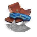 Damascus Ulu Knife with Leather Sheath, 6