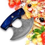 Damascus Ulu Knife with Leather Sheath, 6