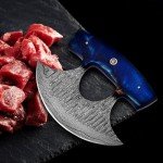 Damascus Ulu Knife with Leather Sheath, 6