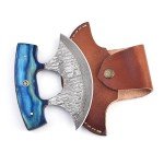 Damascus Ulu Knife with Leather Sheath, 6
