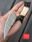 Damascus Steel Ulu Hunting Knife with Bone Handle