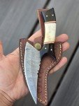 Damascus Steel Ulu Hunting Knife with Bone Handle