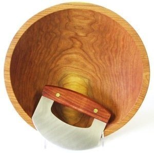 Cherry Wood Chopping Bowl with Ulu Knife Set