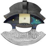 Damascus Ulu Knife with Leather Sheath & Handle