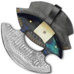 Damascus Ulu Knife with Leather Sheath & Handle
