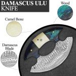 Damascus Ulu Knife with Leather Sheath & Handle