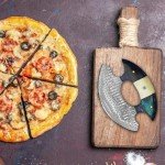 Damascus Ulu Knife with Leather Sheath & Handle