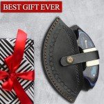 Damascus Ulu Knife with Leather Sheath & Handle