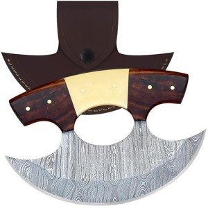 Damascus Steel Alaskan Ulu Knife with Sheath