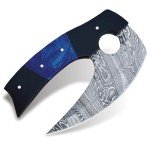 Damascus Steel Alaskan Ulu Knife with Sheath