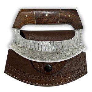 Damascus Steel Ulu Knife with Sheath - 6