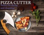 Damascus Rocker Ulu Knife Pizza Cutter - Olive Wood