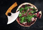 Damascus Rocker Ulu Knife Pizza Cutter - Olive Wood