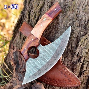 Custom Forged Damascus Steel Ulu Chef Knife