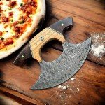 Handmade 6" Damascus Steel Ulu Knife & Sheath