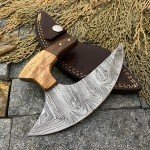 Hand Forged Damascus Steel Ulu Hunting Knife