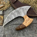 Hand Forged Damascus Steel Ulu Hunting Knife