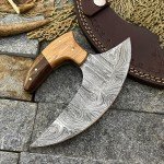 Hand Forged Damascus Steel Ulu Hunting Knife