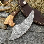 Hand Forged Damascus Steel Ulu Hunting Knife
