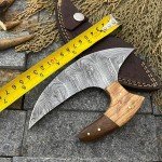 Hand Forged Damascus Steel Ulu Hunting Knife