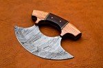 Damascus Steel Ulu Knife with Wood Handle
