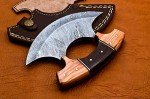 Damascus Steel Ulu Knife with Wood Handle