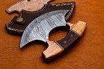 Damascus Steel Ulu Knife with Wood Handle