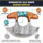 Damascus Steel Ulu Knife with Wooden Handle