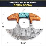 Damascus Steel Ulu Knife with Wooden Handle