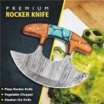 Damascus Steel Ulu Knife with Wooden Handle