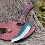 Damascus Ulu Knife with Sheath for Skinning & Pizza
