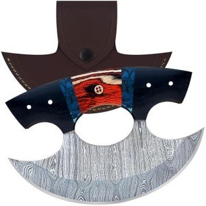 Damascus Steel Ulu Knife with Sheath - 6