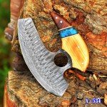 Custom Handmade Damascus Steel Ulu Kitchen Knife