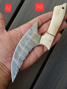 Damascus Ulu Skinner Knife with Camel Bone Handle