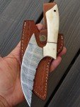 Damascus Ulu Skinner Knife with Camel Bone Handle