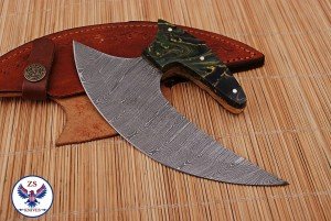Damascus Steel Ulu Full Tang Knife with Resin Handle