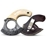Damascus Steel Alaskan Ulu Knife with Leather Sheath