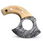 Damascus Steel Alaskan Ulu Knife with Leather Sheath