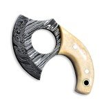 Damascus Steel Alaskan Ulu Knife with Leather Sheath