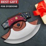 Custom Damascus Ulu Knife with Sheath - Red Black