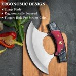 Custom Damascus Ulu Knife with Sheath - Red Black
