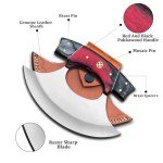 Custom Damascus Ulu Knife with Sheath - Red Black