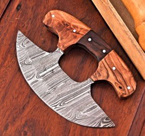 Handmade Damascus Steel Ulu Chef Knife with Sheath