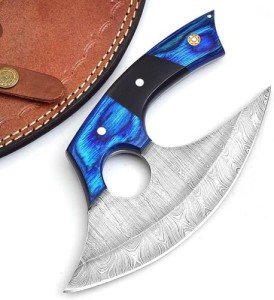 Damascus Steel Ulu Knife with Sheath