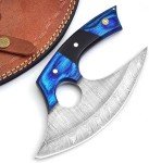 Damascus Steel Ulu Knife with Sheath - Versatile Design